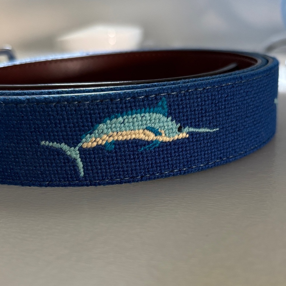 Tommy Bahama Marlin Brown Leather and Blue Belt